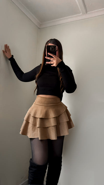 Falda short gamuza beige