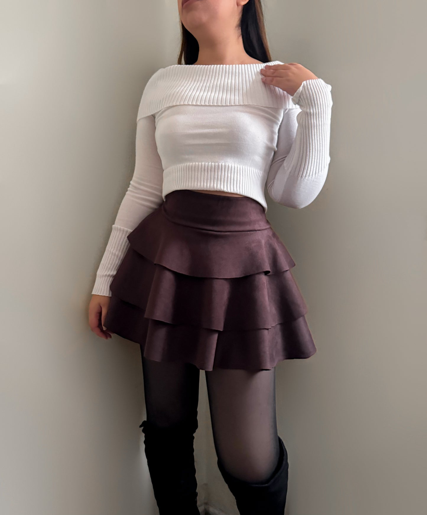 Falda short gamuza café