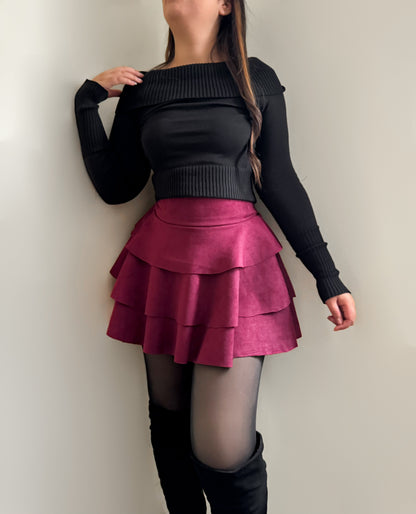 Falda short gamuza burdeo