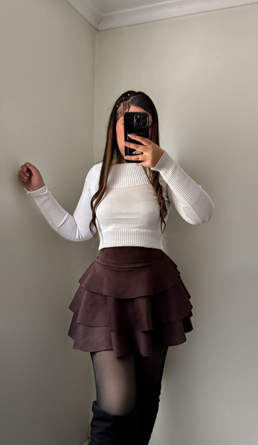 Falda short gamuza café