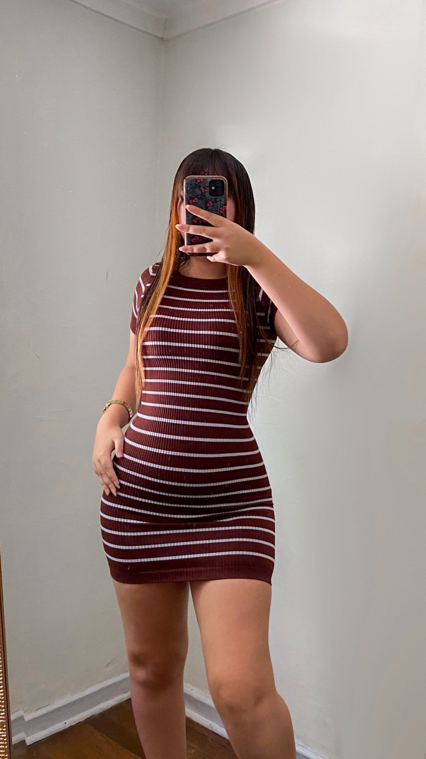 Vestido rib rayado café